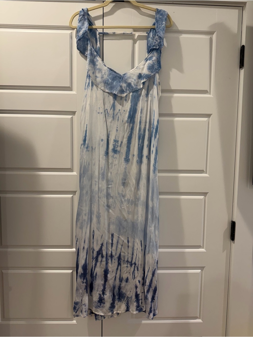 Blue Tie-Dye Ruffle Strap Maxi Dress
